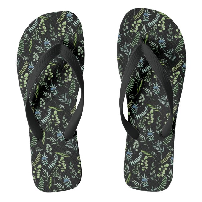 Leaves Pattern 11.bw Black BG Flip Flops (Footbed)