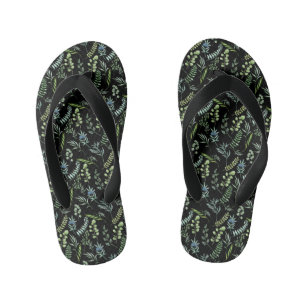 Leaves Pattern 11.bw Black BG Kid's Flip Flops
