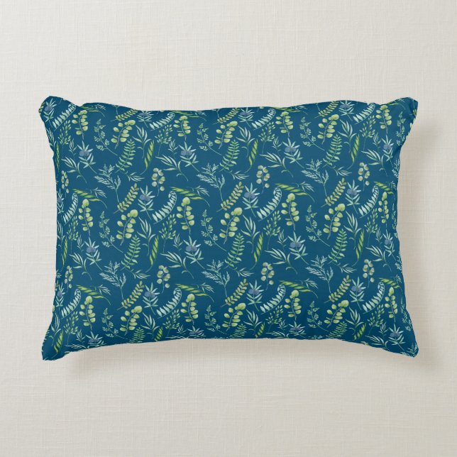 Leaves Pattern 11.bw DBlue BG Decorative Cushion (Front)