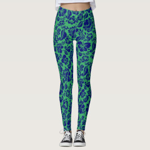 Leaves pattern.13.bw Green BG Leggings