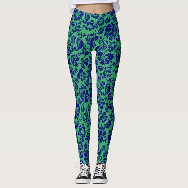 Leaves pattern.13.bw Green BG Leggings (Front)