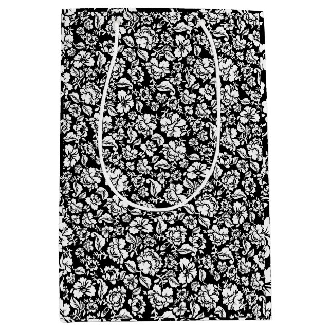 Leaves pattern 14b. black BG Medium Gift Bag (Front)
