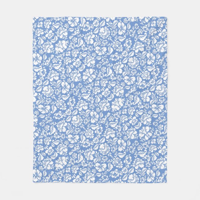 Leaves pattern 14b. lblue BG Fleece Blanket (Front)