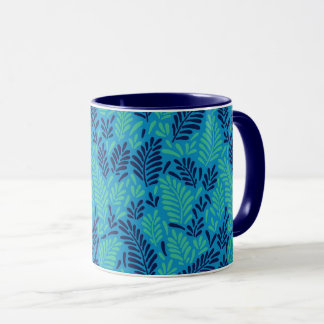 Leaves Pattern Blue and Green Mug