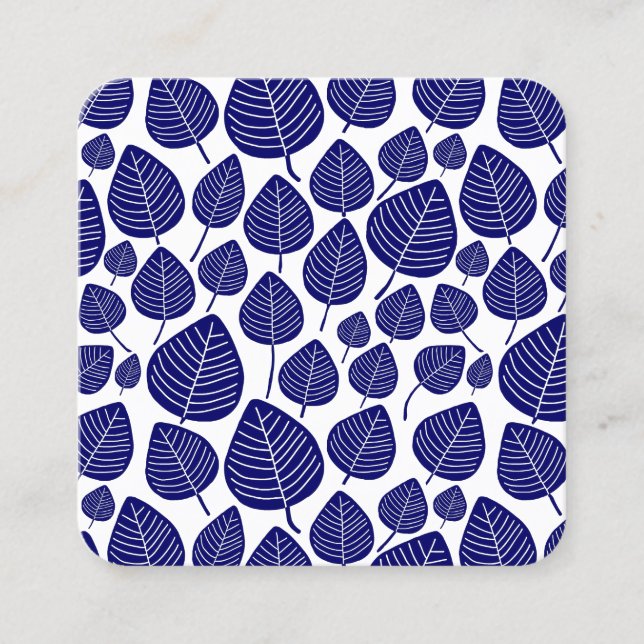 Leaves Pattern - Dark Blue Square Business Card (Front)