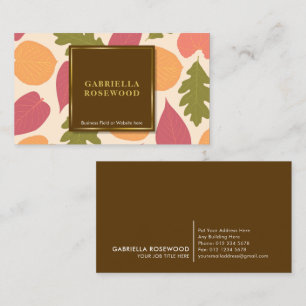 Leaves Pattern Gold Frame   Brown Nature Color  Business Card