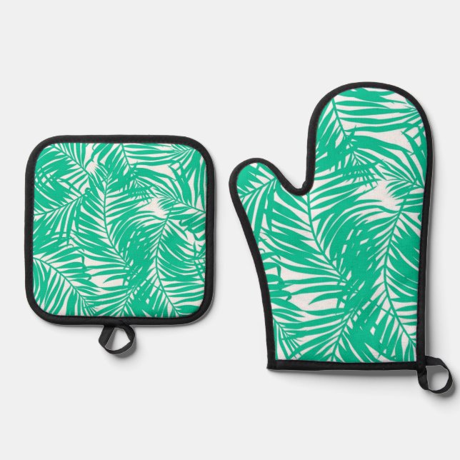 Leaves pattern oven mitt & pot holder set (Front)
