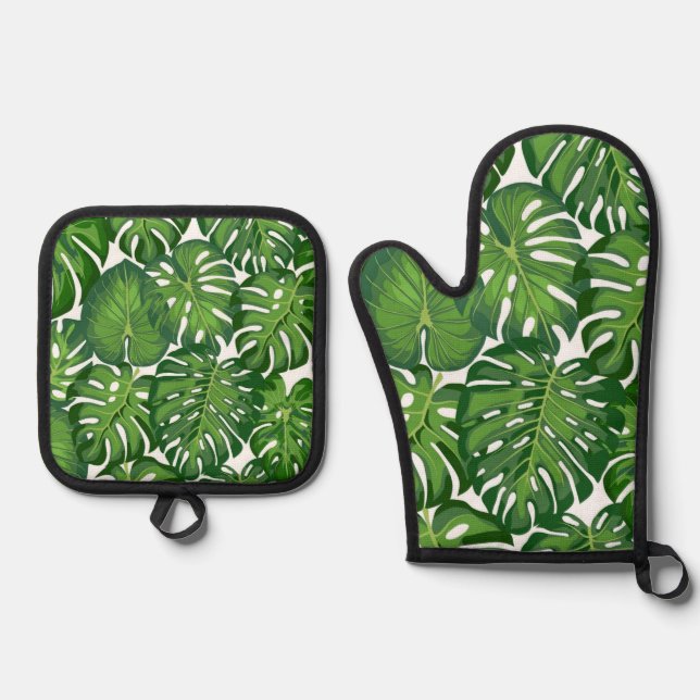Leaves pattern oven mitt & pot holder set (Front)