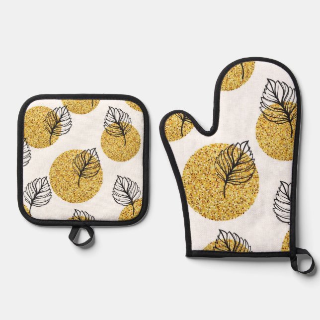 Leaves pattern oven mitt & pot holder set (Front)