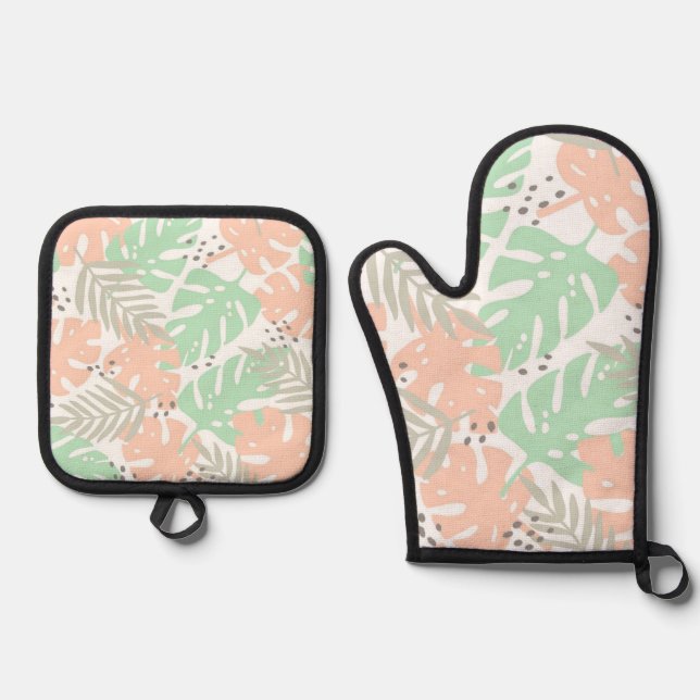 Leaves pattern oven mitt & pot holder set (Front)