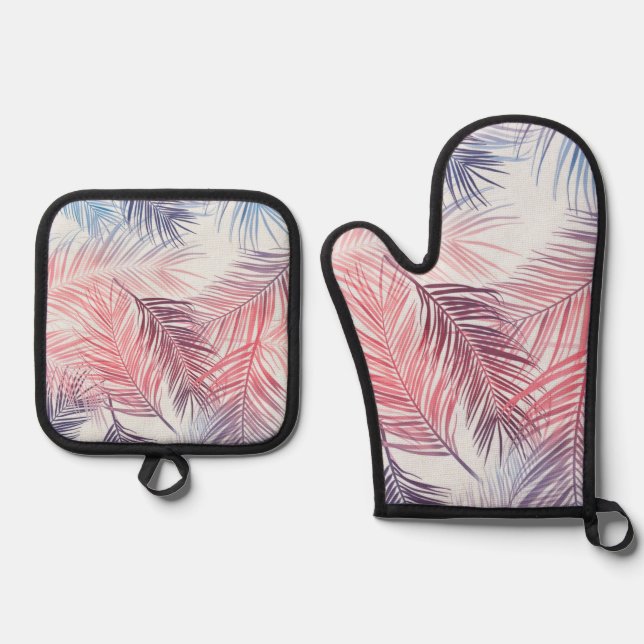 Leaves pattern oven mitt & pot holder set (Front)