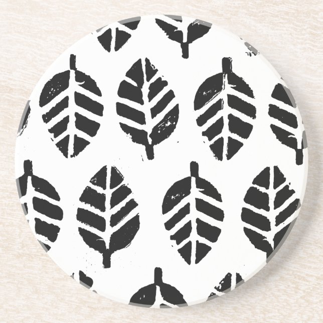 Leaves Pattern Potato Print Sandstone Coaster (Front)