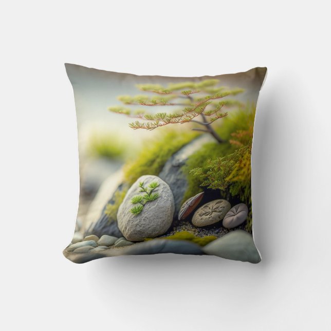 Leaves Pebbles Calm Tranquil Nature Peaceful River Cushion (Front)
