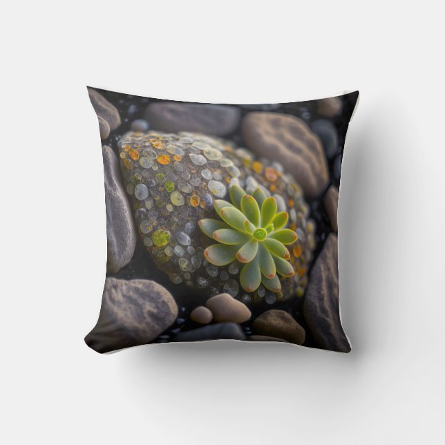 Leaves Pebbles Calm Tranquil Nature Peaceful River Cushion (Front)