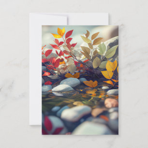 Leaves Pebbles Calm Tranquil Nature Peaceful River Thank You Card