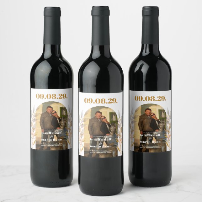  Leaves Photo Arch Save the date  Wine Label (Bottles)