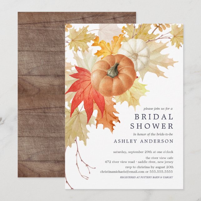 Leaves & Pumpkins Autumn Bridal Shower Invitation (Front/Back)