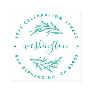 Leaves & Script Custom Family Name Return Address Self-inking Stamp
