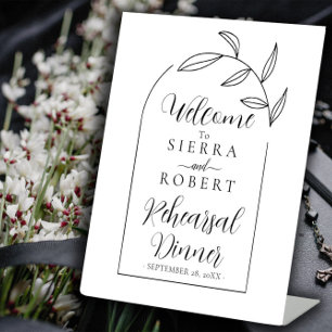 Leaves Script Minimal Rehearsal Dinner Welcome Pedestal Sign