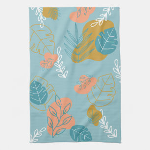 Leaves Shapes Drawn year round Boho Scandi Dish Tea Towel