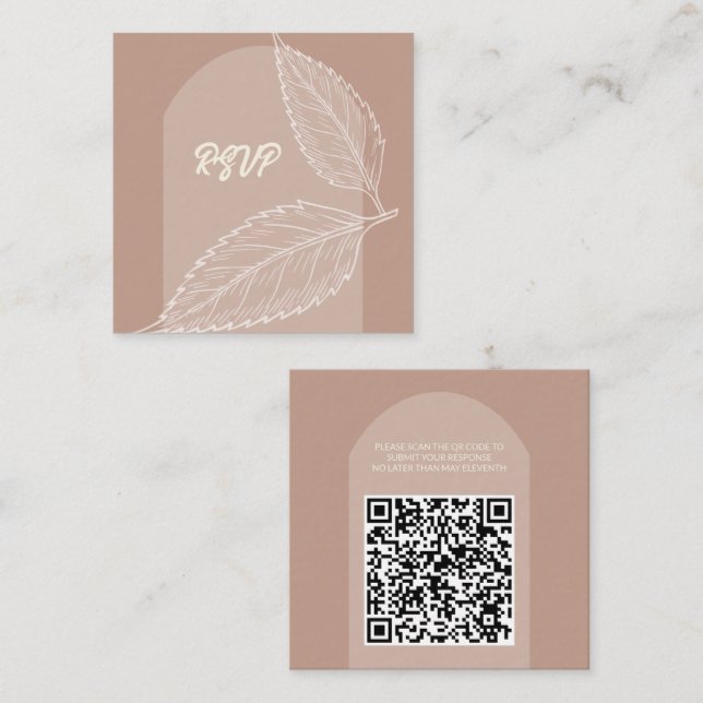 Leaves Soft Mocha Wedding QR Enclosure Card (Front/Back)