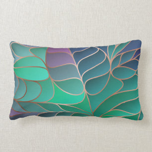 Leaves Teal, Aqua, and Purple New Art Nouveau Lumbar Cushion