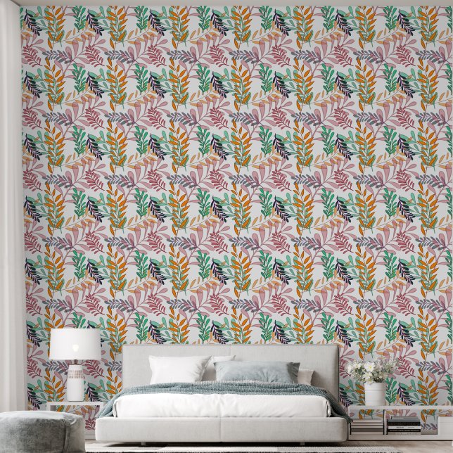 Leaves Turquoise Gold Blue Wallpaper (Bedroom)