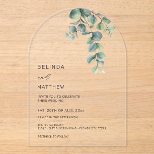 Leaves Watercolor Flowers Clear Arch Acrylic Invitations