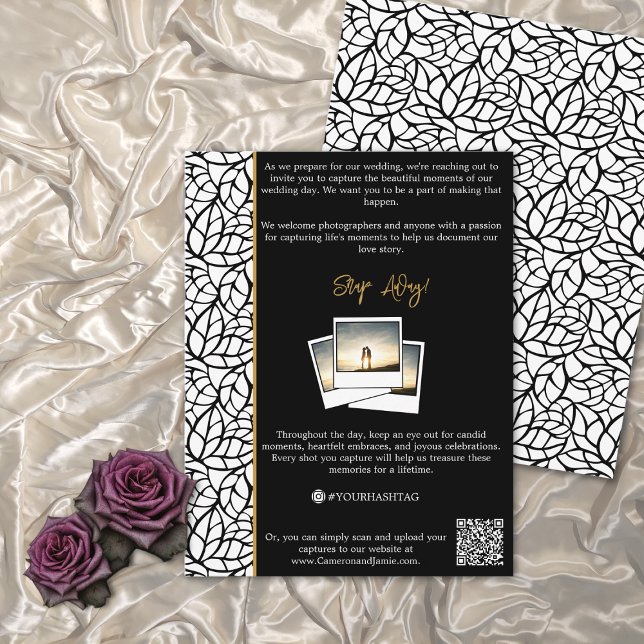 Leaves Wedding Theme Snap Away #YOURHASHTAG  Enclosure Card (Leaves Wedding Theme Snap Away #YOURHASHTAG Enclosure Card)