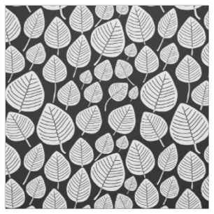 Leaves - White on Black Fabric