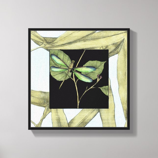 Leaves with Dragonfly Inset by Jennifer Goldberger Canvas Print (Front)