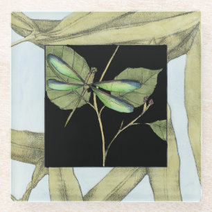 Leaves with Dragonfly Inset by Jennifer Goldberger Glass Coaster
