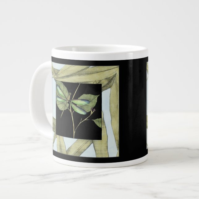 Leaves with Dragonfly Inset by Jennifer Goldberger Large Coffee Mug (Front Left)