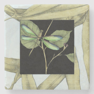 Leaves with Dragonfly Inset by Jennifer Goldberger Stone Coaster