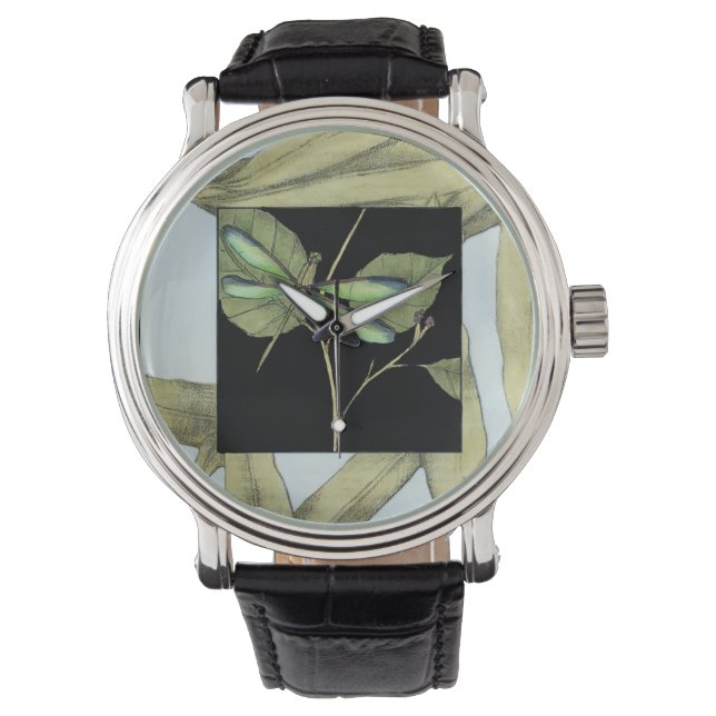 Leaves with Dragonfly Inset by Jennifer Goldberger Watch (Front)