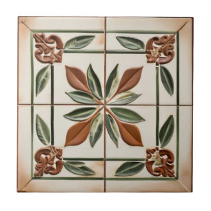 Leaves with Terracotta & Ivory Colours Tuscan Styl Tile