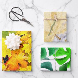 Leaves Wrapping Paper Flat Sheet Set of 3