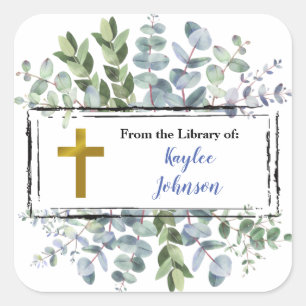 Leaves Wreath Frame Cross  Square Sticker