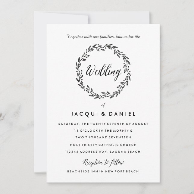 Leaves Wreath Watercolor Wedding Invitation Update (Front)
