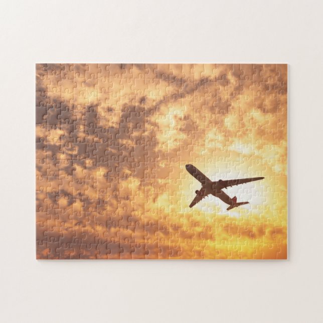 Leaving on a Jet Plane Aeroplane Sky Sunset Jigsaw Puzzle (Horizontal)