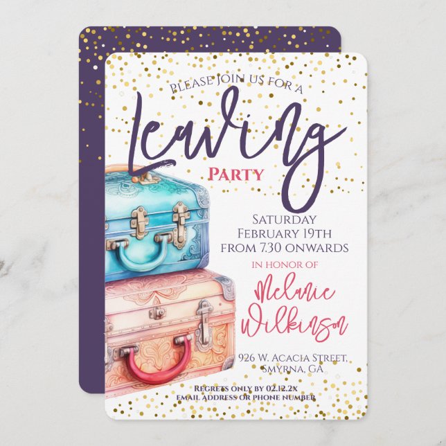 Leaving Party Suitcase Travel Invitation (Front/Back)