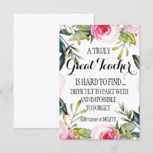 Leaving Teacher Retiring Appreciation Thank you  Card