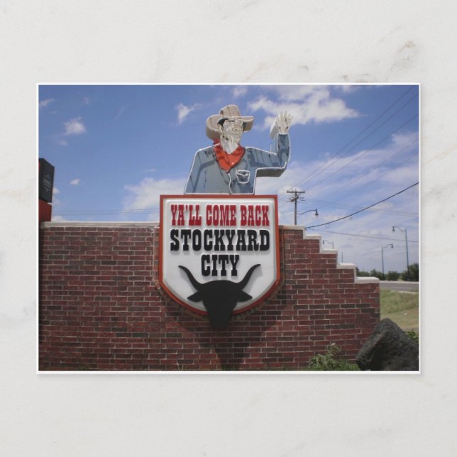 Leaving the Oklahoma City Stockyards Postcard (Front)