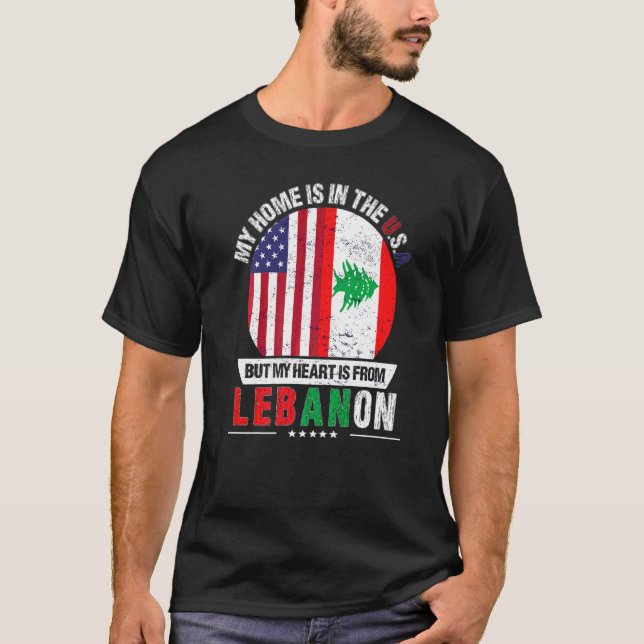 Lebanese American Patriot Heart Is From Lebanon Gr T-Shirt (Front)