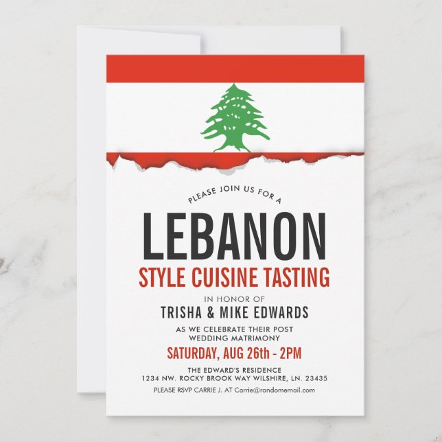 Lebanese Cuisine | Party Flag White Invite (Front)