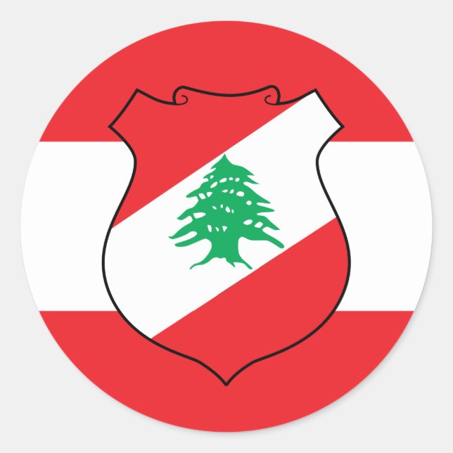 Lebanese Flag & Coat of Arms, Flag of Lebanon Classic Round Sticker (Front)