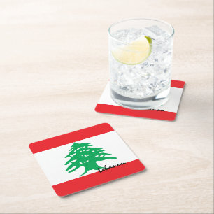 Lebanese flag & Middle East /sports party decor Square Paper Coaster