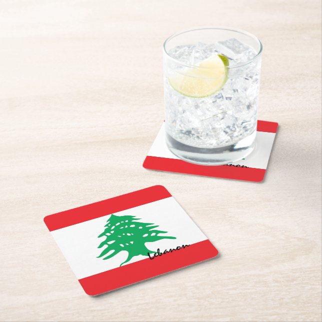 Lebanese flag & Middle East /sports party decor Square Paper Coaster (Insitu)