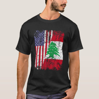 LEBANESE ROOTS Half American Flag LEBANON T Shirt