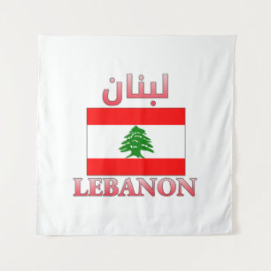 Lebanon Flag لبنان Arabic & English WordArt Cool Tapestry